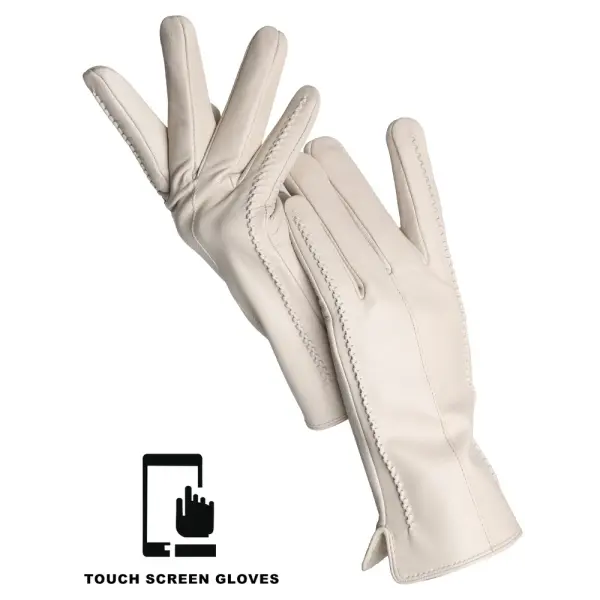 Women’s Sheepskin Leather Gloves – Warm Velvet-Lined Touchscreen Driving Gloves Winter Quality - Beige Touch / 6.5