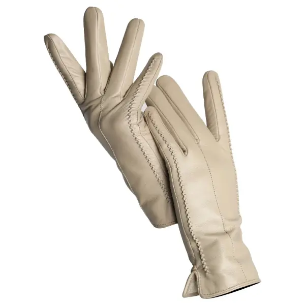 Women’s Sheepskin Leather Gloves – Warm Velvet-Lined Touchscreen Driving Gloves Winter Quality - Light beige Standard