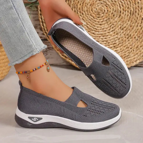 Women Slip On Summer Mesh Sneakers with Rubber Pattern Type Outsole - Dark Grey / 43