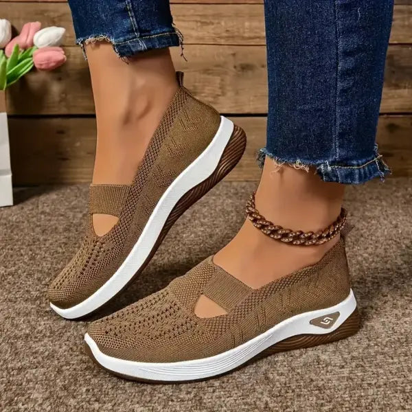 Women Slip On Summer Mesh Sneakers with Rubber Pattern Type Outsole - Brown / 35