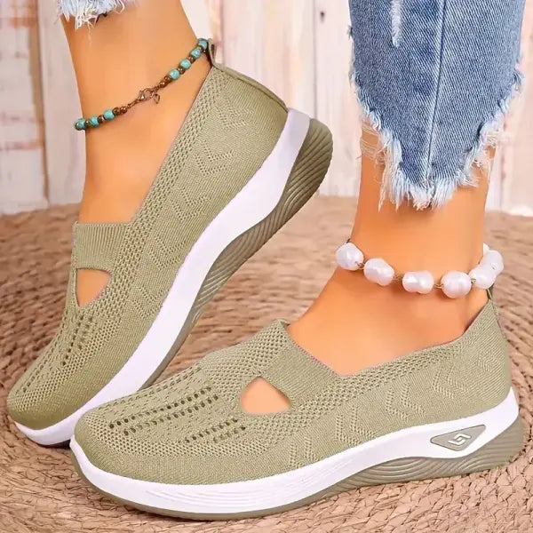 Women Slip On Summer Mesh Sneakers with Rubber Pattern Type Outsole - Khaki / 42