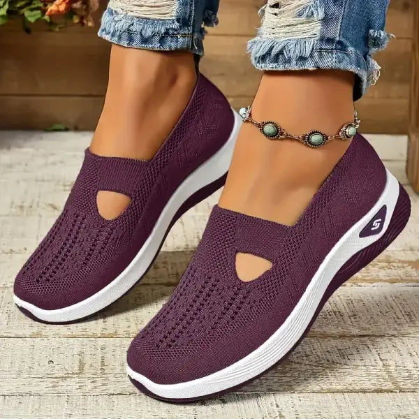 Women Slip On Summer Mesh Sneakers with Rubber Pattern Type Outsole - Deep Purple / 41