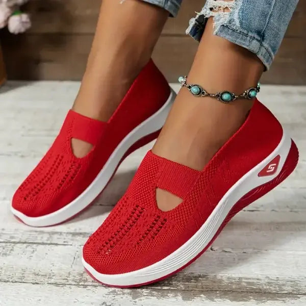 Women Slip On Summer Mesh Sneakers with Rubber Pattern Type Outsole - Red / 43