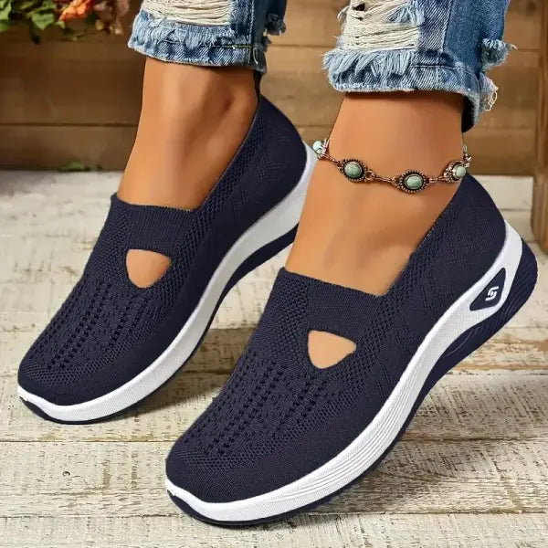 Women Slip On Summer Mesh Sneakers with Rubber Pattern Type Outsole - Blue / 36