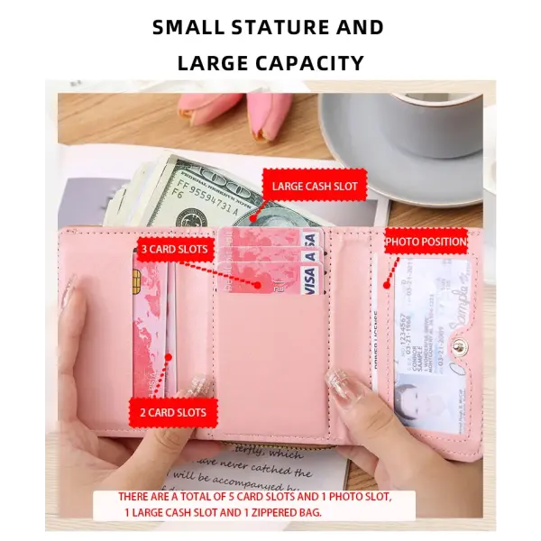 Women’s Short Embroidered Love Zero Wallet Zipper Buckle Large Capacity Card Bag Versatile Fashion Simple