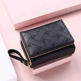 Women’s Short Embroidered Love Zero Wallet Zipper Buckle Large Capacity Card Bag Versatile Fashion Simple - Black