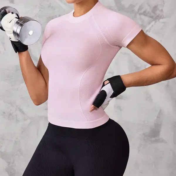 Short-Sleeved Sports Top Breathable Nylon For Running - Pink / S