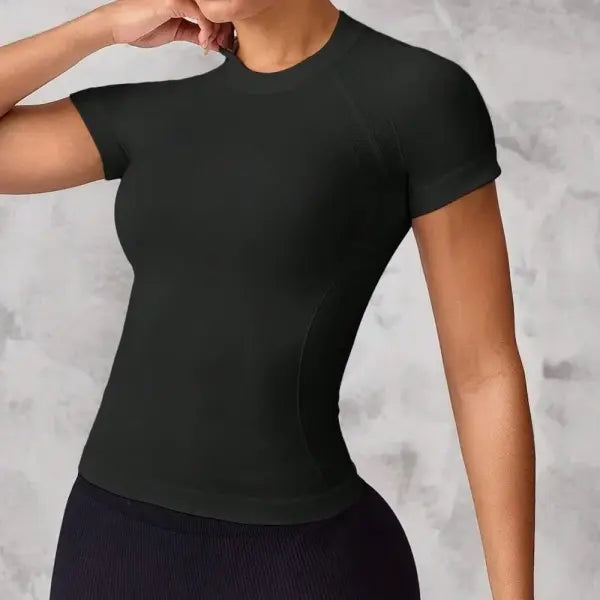 Short-Sleeved Sports Top Breathable Nylon For Running - black / S