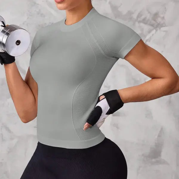 Short-Sleeved Sports Top Breathable Nylon For Running - GRAY / S