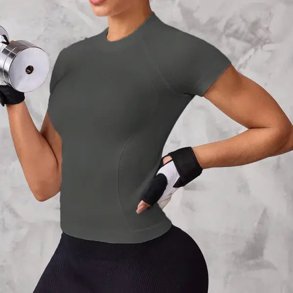 Short-Sleeved Sports Top Breathable Nylon For Running - Dark Grey / M