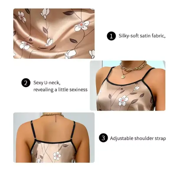 Women’s Sleepwear Summer Floral Print Satin Nightgown Casual Sleeveless Backless Slip Night Dress Sexy Nightdress Home