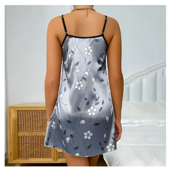Women’s Sleepwear Summer Floral Print Satin Nightgown Casual Sleeveless Backless Slip Night Dress Sexy Nightdress Home