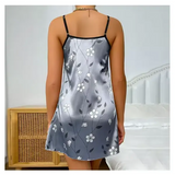 Women’s Sleepwear Summer Floral Print Satin Nightgown Casual Sleeveless Backless Slip Night Dress Sexy Nightdress Home