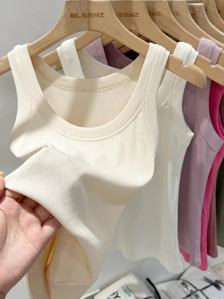 Women’s Solid Ribbed Tank Top – 2025 Summer Basic Elastic O-Neck Camisole - Himpall