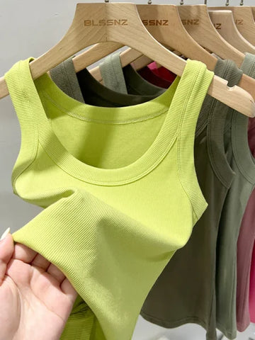 Women’s Solid Ribbed Tank Top – 2025 Summer Basic Elastic O-Neck Camisole - Himpall