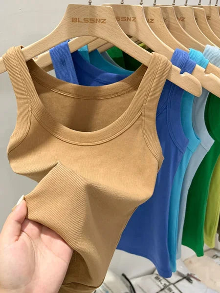 Women’s Solid Ribbed Tank Top – 2025 Summer Basic Elastic O-Neck Camisole - Himpall