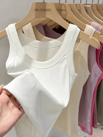 Women’s Solid Ribbed Tank Top – 2025 Summer Basic Elastic O-Neck Camisole - Himpall