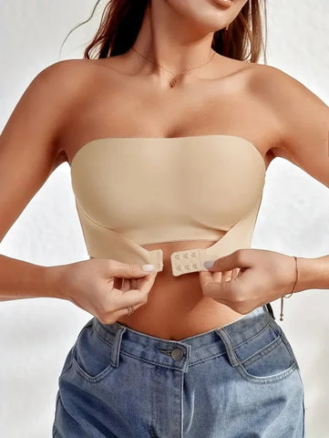 Women’s Strapless Seamless Bra - Comfortable No Padding Front Button Underwear