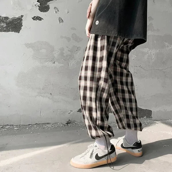 Women’s Streetwear Plaid Pants S-3XL – Retro Loose Ulzzang College Style
