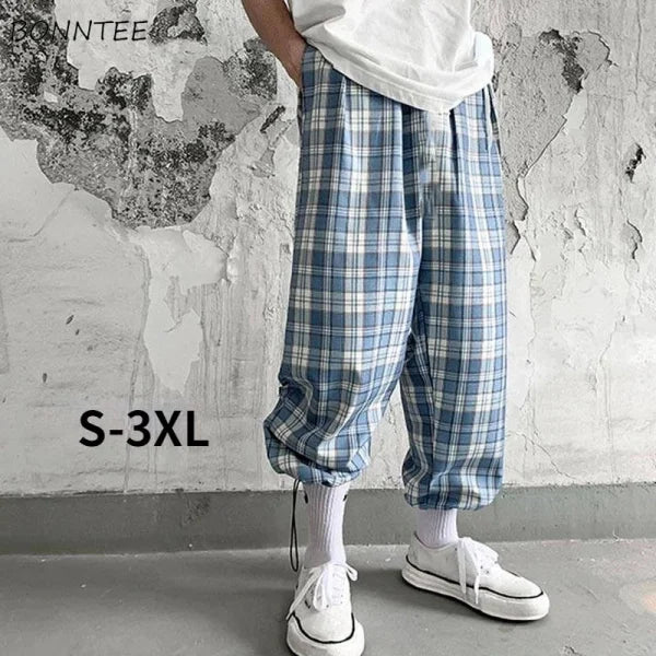 Women’s Streetwear Plaid Pants S-3XL – Retro Loose Ulzzang College Style