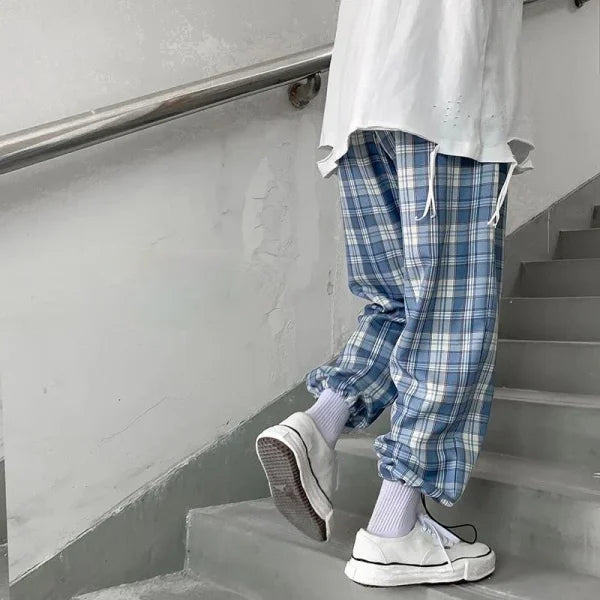 Women’s Streetwear Plaid Pants S-3XL – Retro Loose Ulzzang College Style