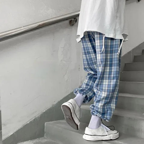 Women’s Streetwear Plaid Pants S-3XL – Retro Loose Ulzzang College Style