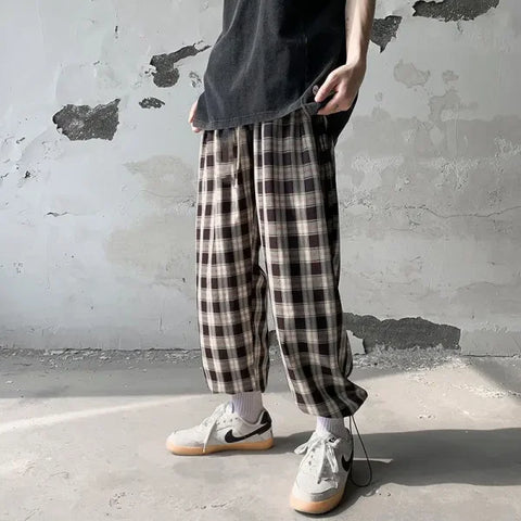 Women’s Streetwear Plaid Pants S-3XL – Retro Loose Ulzzang College Style - black / M