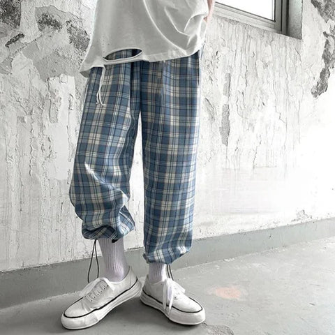 Women’s Streetwear Plaid Pants S-3XL – Retro Loose Ulzzang College Style