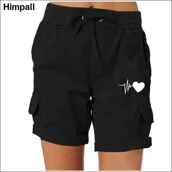 Love Print Cargo Shorts: Trendy & Comfortable Women’s Summer Casual Wear - black / L