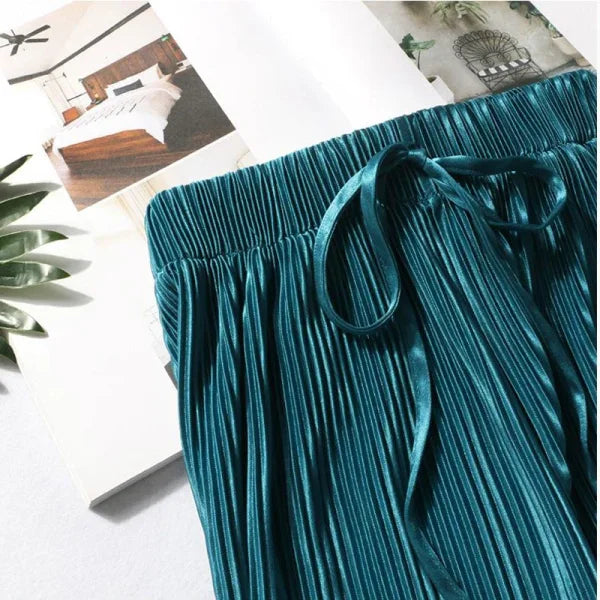 Women’s Summer Ice Silk Wide Leg Pants - Pleated Loose Casual Trousers