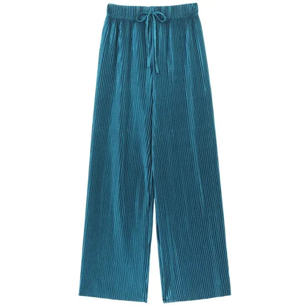 Women’s Summer Ice Silk Wide Leg Pants - Pleated Loose Casual Trousers