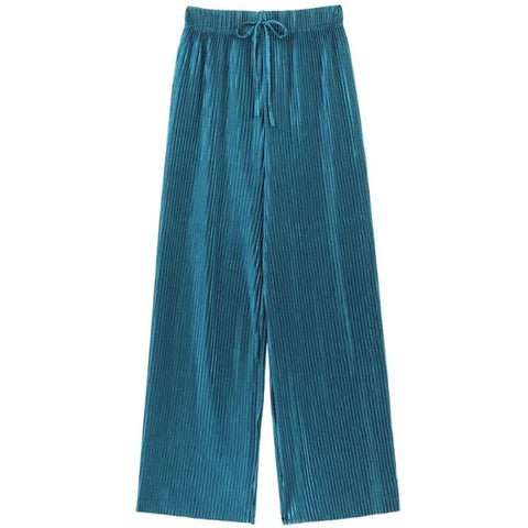 Women’s Summer Ice Silk Wide Leg Pants - Pleated Loose Casual Trousers