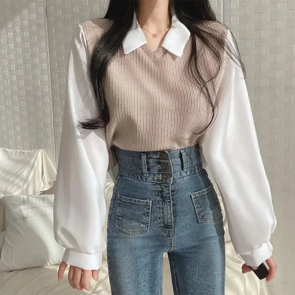 Women's Summer Korean Style Polo Collar Blouse - Y2K Two-Piece Streetwear Top - Himpall