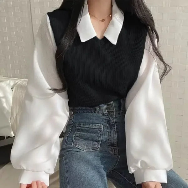 Women's Summer Korean Style Polo Collar Blouse - Y2K Two-Piece Streetwear Top - Himpall