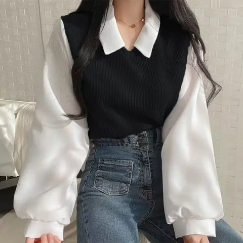 Women's Summer Korean Style Polo Collar Blouse - Y2K Two-Piece Streetwear Top - Himpall