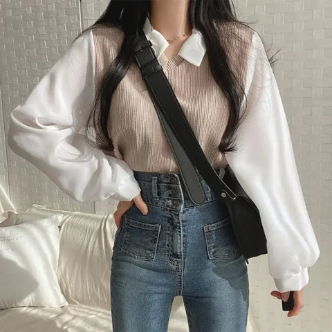 Women's Summer Korean Style Polo Collar Blouse - Y2K Two-Piece Streetwear Top - Himpall