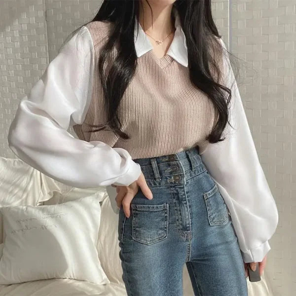 Women's Summer Korean Style Polo Collar Blouse - Y2K Two-Piece Streetwear Top - Himpall