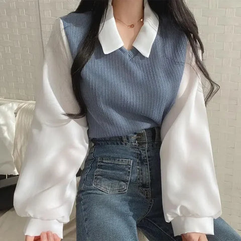 Women's Summer Korean Style Polo Collar Blouse - Y2K Two-Piece Streetwear Top - Himpall
