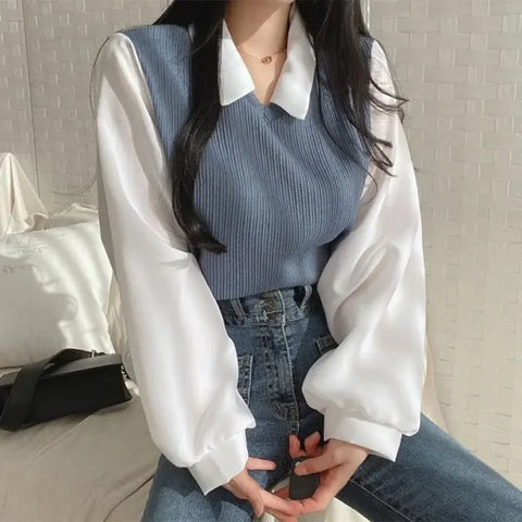 Women's Summer Korean Style Polo Collar Blouse - Y2K Two-Piece Streetwear Top - Himpall