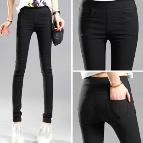 Women’s Summer Stretch Skinny Leggings - Elastic Slim Fit Casual Pencil Pants - black / XXL