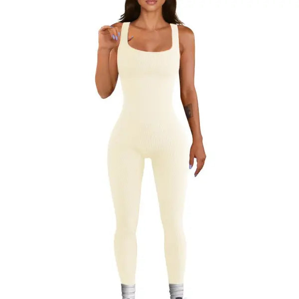 Women’s Suspender Tank Top Tights - Beige / 2XL