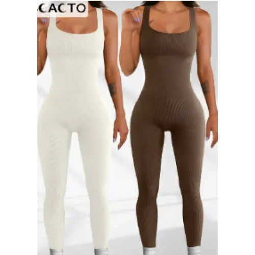 Women’s Suspender Tank Top Tights - Beige and brown / 2XL