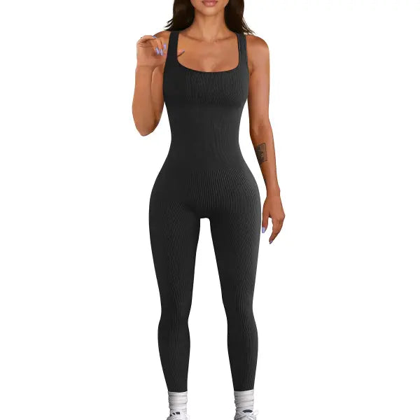 Women’s Suspender Tank Top Tights - Black / 2XL