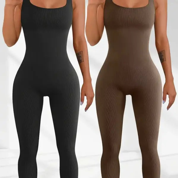Women’s Suspender Tank Top Tights - Black and brown / 2XL