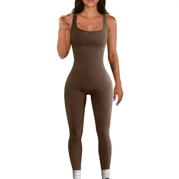 Women’s Suspender Tank Top Tights - Coffee / 2XL