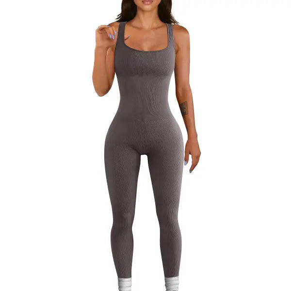 Women’s Suspender Tank Top Tights - Grey / 2XL