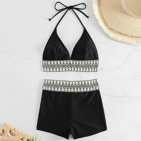 Women’s Swimsuit with High Waist Boxers - Fashionable Swimwear