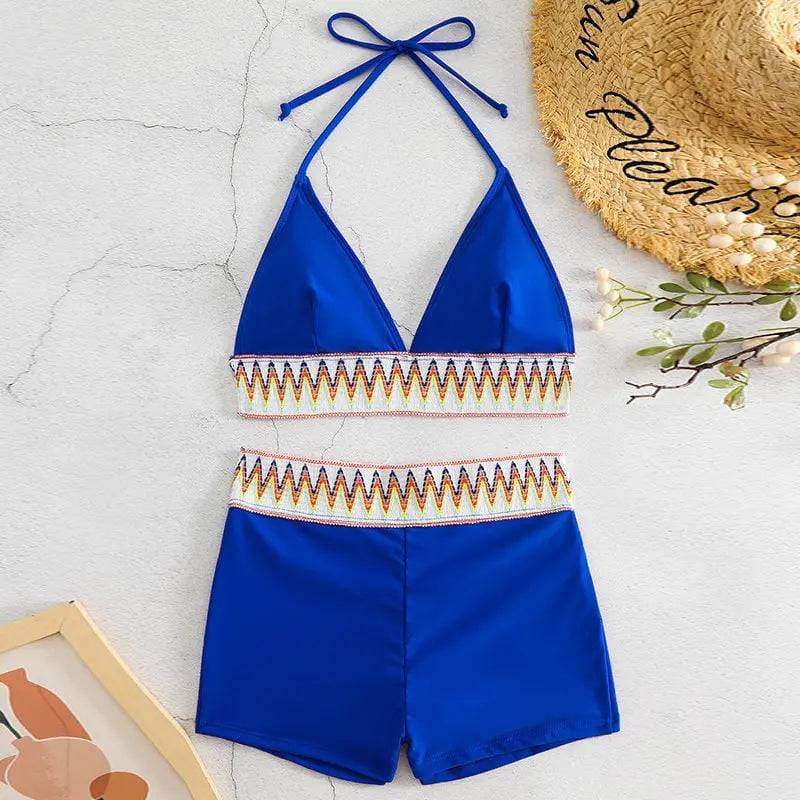 Women’s Swimsuit with High Waist Boxers - Fashionable Swimwear - Blue / S