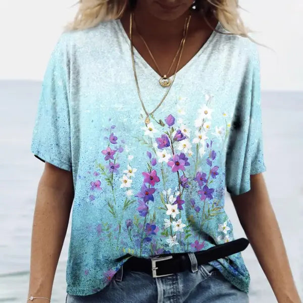 Women’s Summer Gradient Graphics V Neck Plus Size Tops - 24Q1WTX024-XK11215 / M