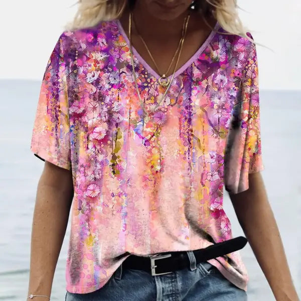 Women’s Summer Gradient Graphics V Neck Plus Size Tops - 24Q1WTX024-XK11224 / M